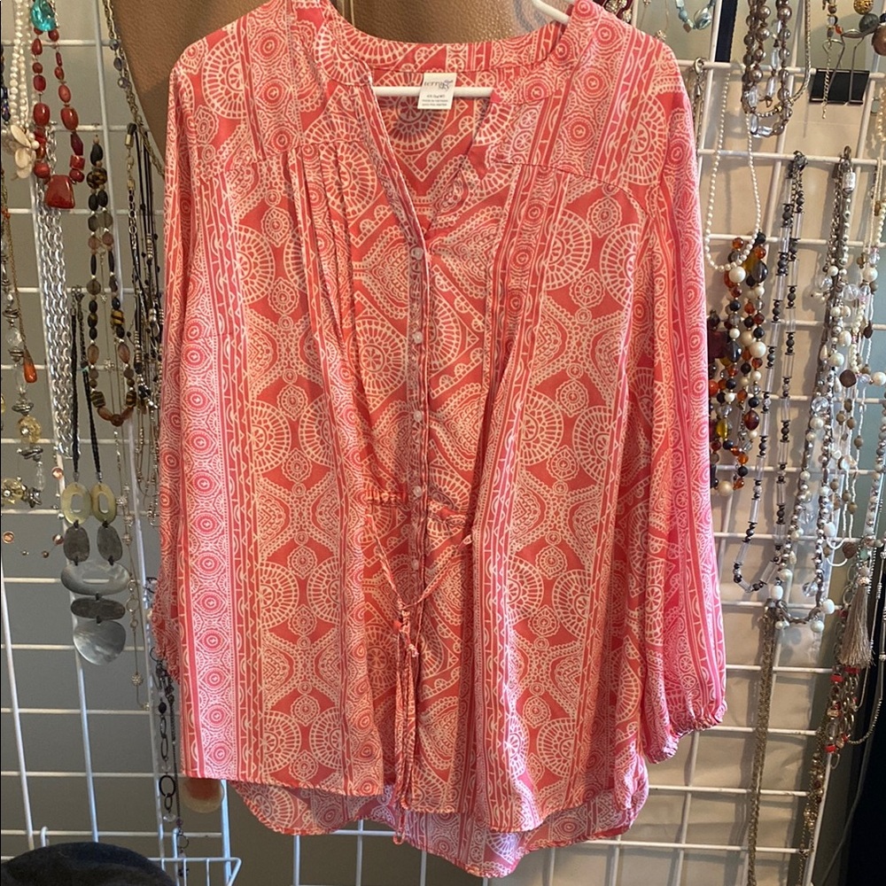Terra & Sky Pink Tie Front Blouse with Relaxed Fit